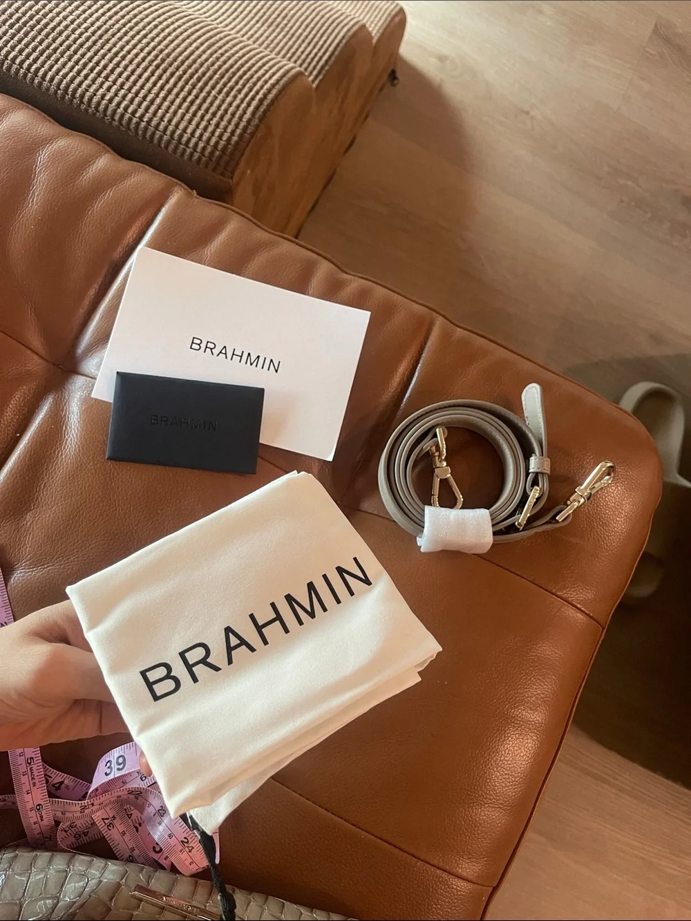 Brahmin Taupe Croc-Embossed Satchel